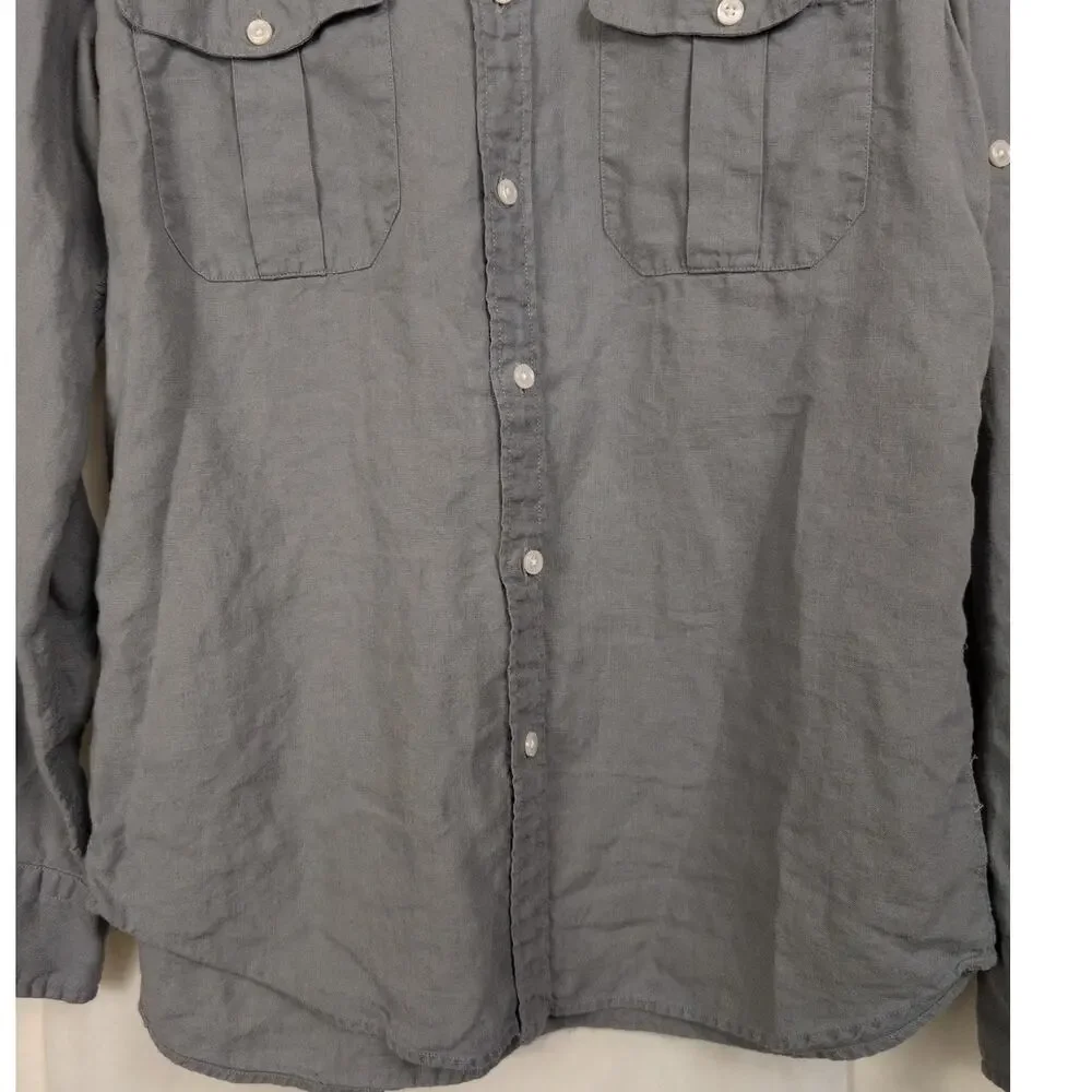J. Crew grey Baird McNutt Irish linen button up shirt Size Medium Preppy Minimal
